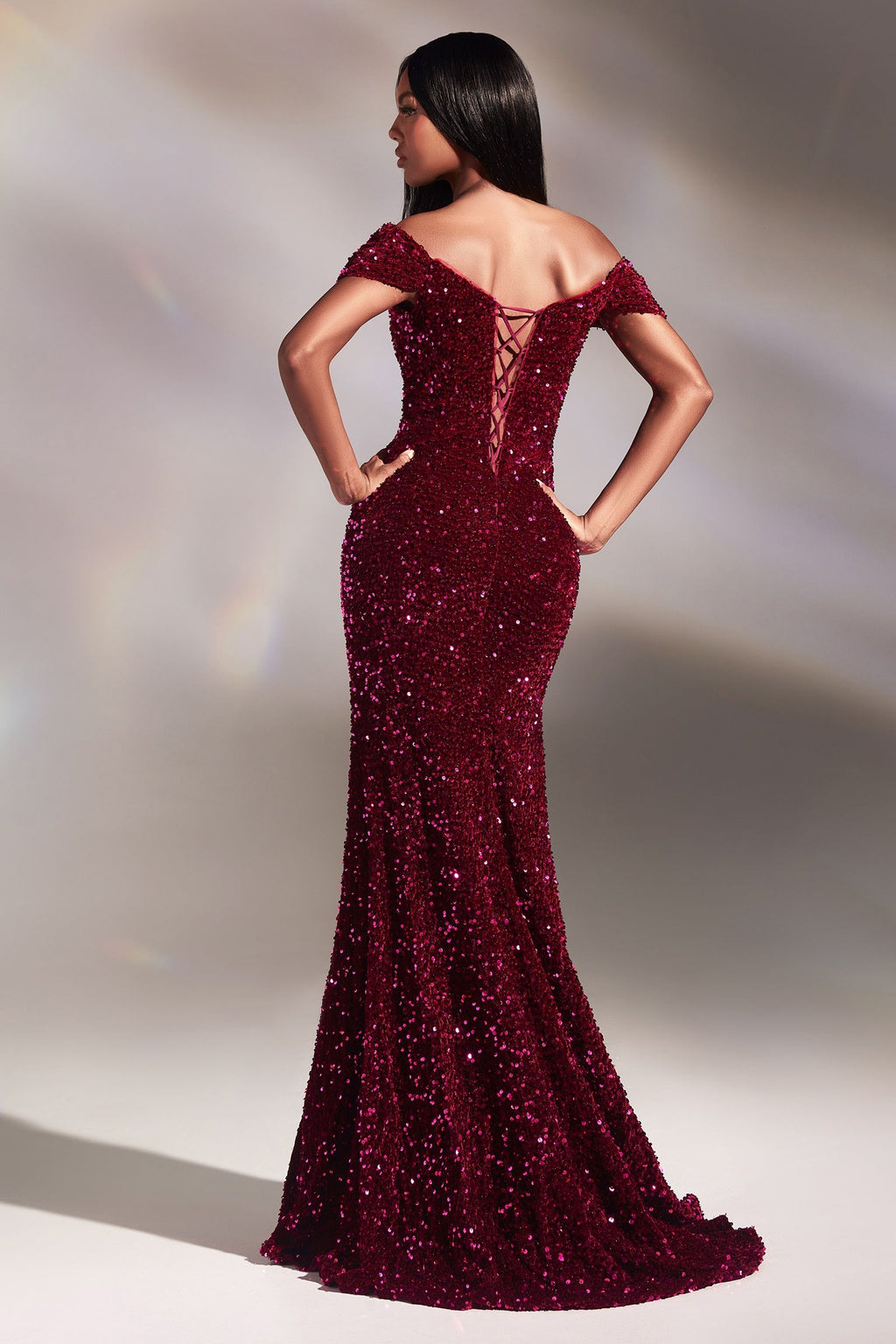 Off-Shoulder Sequin Slit Gown | CDCA109