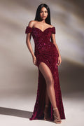 Off-Shoulder Sequin Slit Gown | CDCA109
