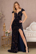 Off-Shoulder Sequin Velvet Mermaid Gown | GLGL3148